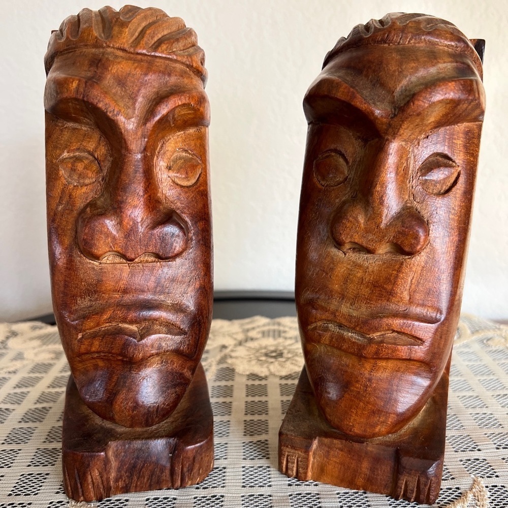 Vintage Hand Carved Wooden Tribal Bookends